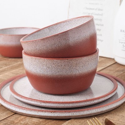 Vince Red and White Ceramic 16-Piece Dinnerware Set