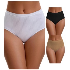 INSPIRE CHIC Women's Cotton High Waist Briefs Breathable Underwear, Available in Plus Size 3 Packs - 1 of 4