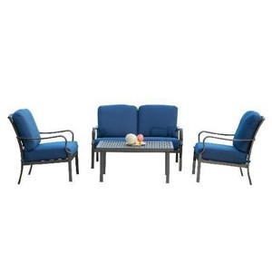 GlasFlength Patio Seating Set, 4 PCS Metal, Blue Cushions, 110"*60"*35" - 1 of 4