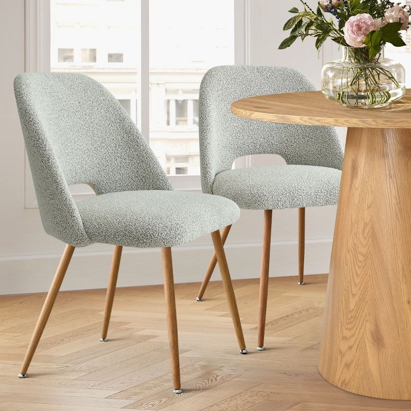 Edwin Boucle Dining Chair Set Of 6,Modern Kitchen Dining Room Chairs with Curved Round Backrest,Boucle Chairs with Oak Metal Legs -The Pop Maison, 3 of 10