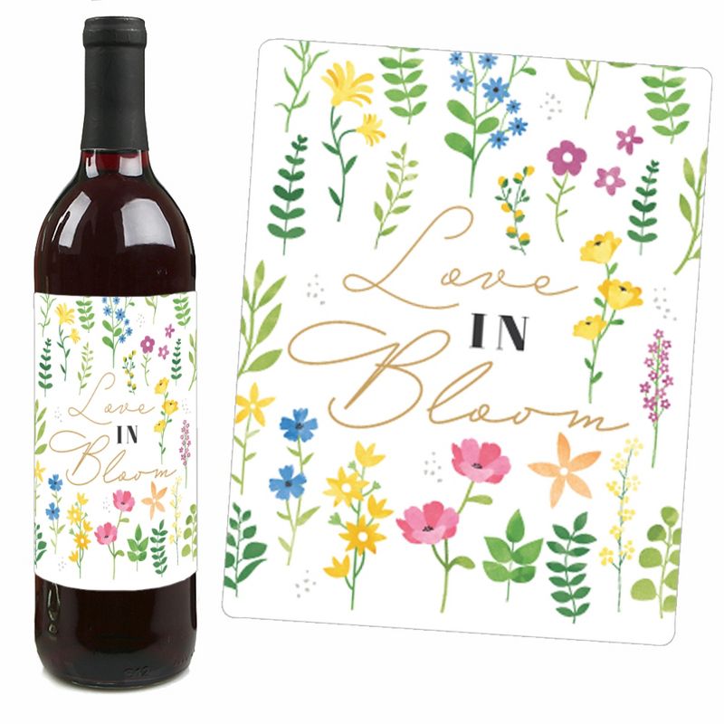 Big Dot of Happiness Wildflowers Bride - Boho Floral Bridal Shower and Wedding Party Decorations - Wine Bottle Label Stickers - Set of 4, 3 of 9