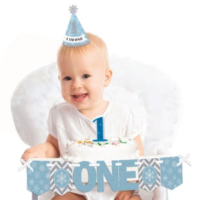 Big Dot of Happiness Onederland 1st Birthday - First Birthday Boy Smash Cake Decorating Kit - Winter Wonderland High Chair Decorations