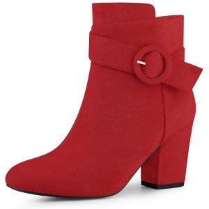 Perphy Women's Round Toe Side Zip Buckle Decor Chunky Heel Ankle Boots - 1 of 3