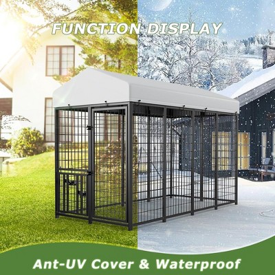 Large Black Metal Outdoor Dog Kennel with Roof Cover