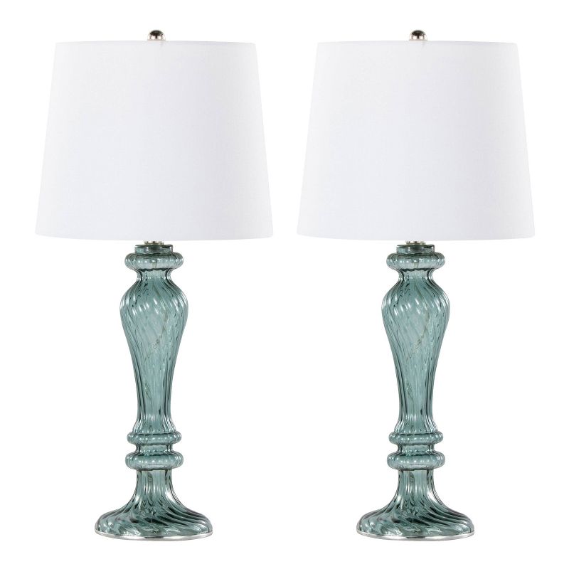 LumiSource (Set of 2) Windsor 25&#34; Contemporary Table Lamps Clear Turquoise Glass with Off-White Linen Shade from Grandview Gallery, 1 of 7