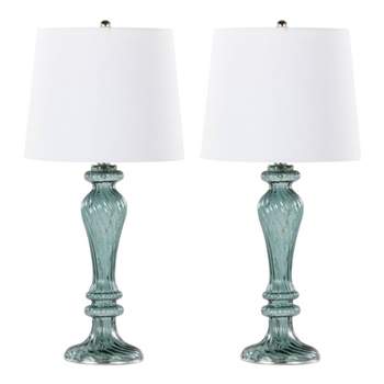 LumiSource (Set of 2) Windsor 25" Contemporary Table Lamps Clear Turquoise Glass with Off-White Linen Shade from Grandview Gallery