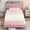 Twin Bed Frame with Storage Headboard Velvet Upholstered Platform Bedframe for Kids/Girl Bed Strong Wooden Slats Noise-Free Easy Assembly, Beige - 3 of 4
