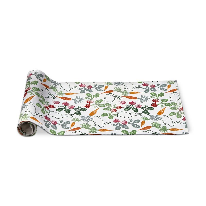 TAG Veggie Bunny Radish, Carrot, and Bunny Print on White Background Cotton Machine Washable Table Runner Décor Decoration, 72" x 18"-in., 1 of 4