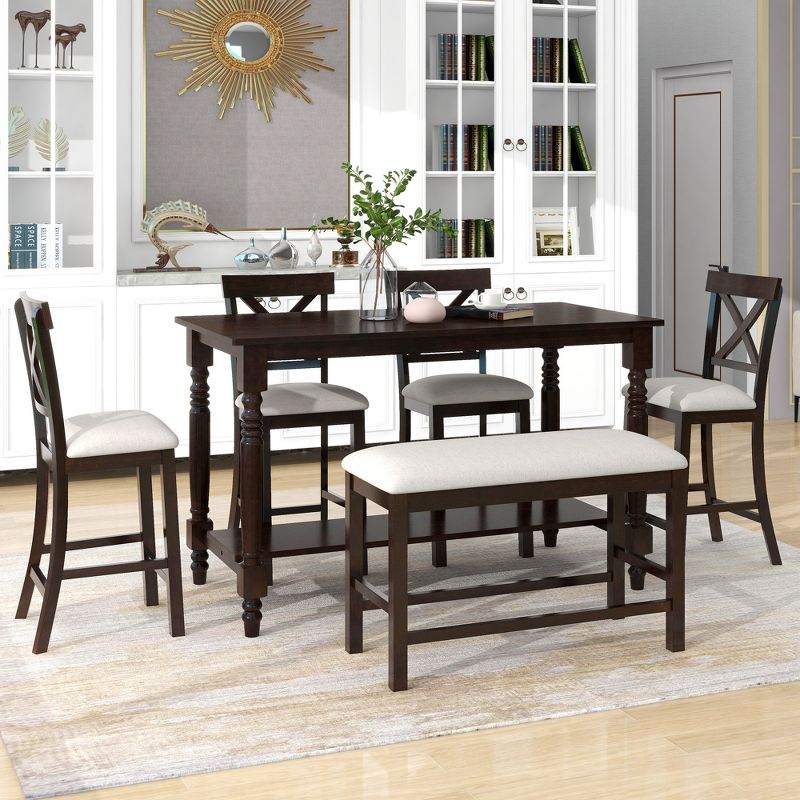 6-Piece Counter Height Dining Table Set Table with 4 Chairs and 1 Benchs - ModernLuxe, 3 of 13