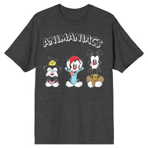 Animaniacs Dot, Wakko, and Yakko Warner Men's Charcoal Heather Graphic Tee - 1 of 3