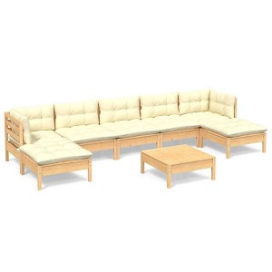 vidaXL Solid Pinewood Patio Lounge Set - 8 Piece Garden Sofa with Cream Cushions, Pine Wood, Patio Furniture for Garden, Deck, Outdoor - 1 of 4