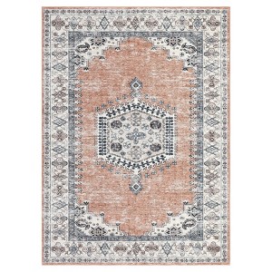 Washable Vintage Oriental Rug Non Slip Low Pile Rug Soft Throw Floor Cover Retro Medallion Foldable Indoor Carpet for Living Room Bedroom - 1 of 4