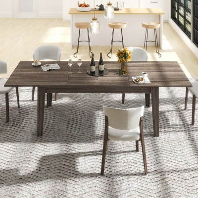 Large Extendable Kitchen Table,Patio Small Space Extendable Dining Table With Woodgrain Tabletop,Wooden Rectangle Dining Table-Coolbibila