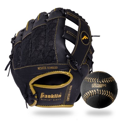 Franklin Sports 9.5" Black/Gold Mesh Batting Glove With Ball - Left Hand Thrower