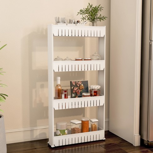 Basicwise Slim 4-Shelf Rolling Pull-Out Cart Rack Tower Storage Cabinet Organizer