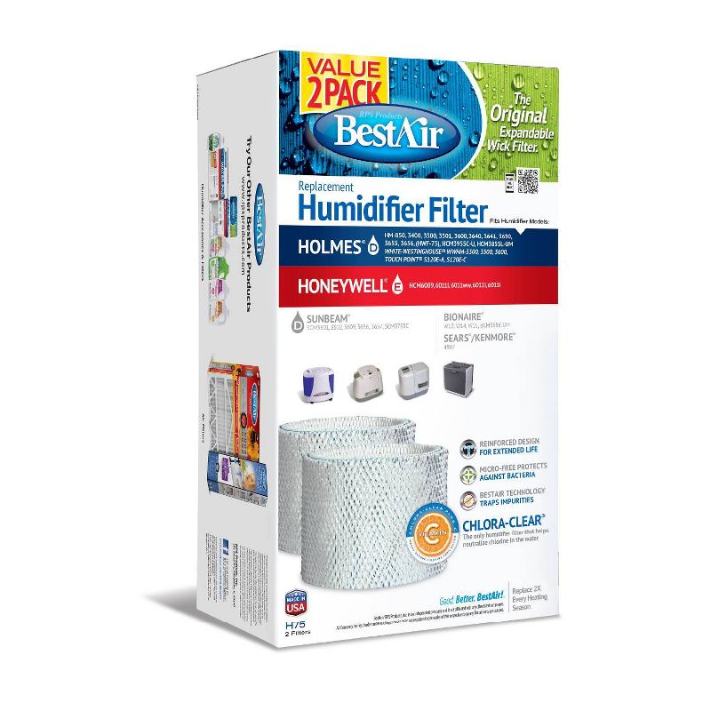 BestAir 2pk H75 Humidifier Replacement Filter for Holmes Humidifiers, 3 of 5