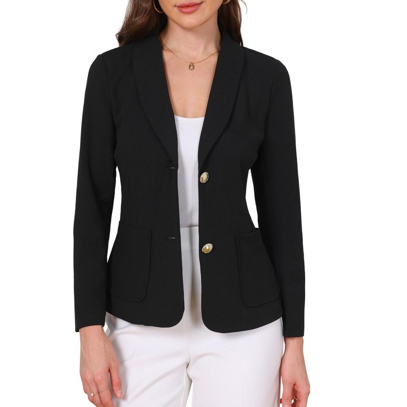 INSPIRE CHIC Women's Business Casual Outfits Shawl Lapel Long Sleeve Work Office Suit Jackets with Pockets X Small Black