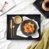 Juvale 2-Pack Wooden Nesting Serving Tray Set with Stitched Faux Leather Skin and 2 Handles in 2 Sizes, 13.8x9.9x2.3 and 15.8x12x2.5 in, Black - 2 of 4