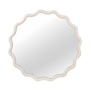 MAYEERTY 30 inched Wood Frame Wavy Round Decorative Mirror for Bedroom Bathroom Living Room Entryway White - 1 of 4