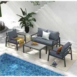 ONWITH 4-piece Aluminum Outdoor Patio Conversation Set - 1 of 4