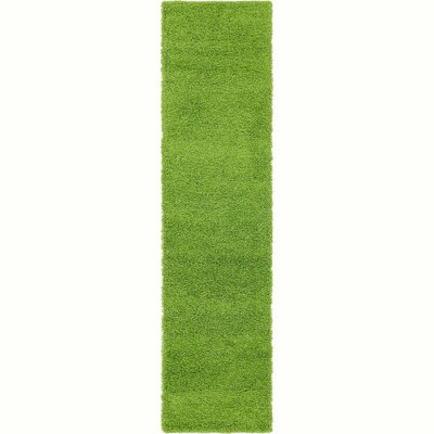 Grass Green Synthetic Shag Runner Rug 2' 7" x 10'