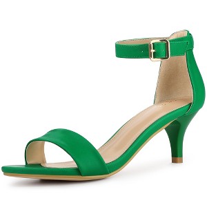 Allegra K Women's Faux Leather Adjustable Ankle Strap Kitten Heel Sandals - 1 of 4