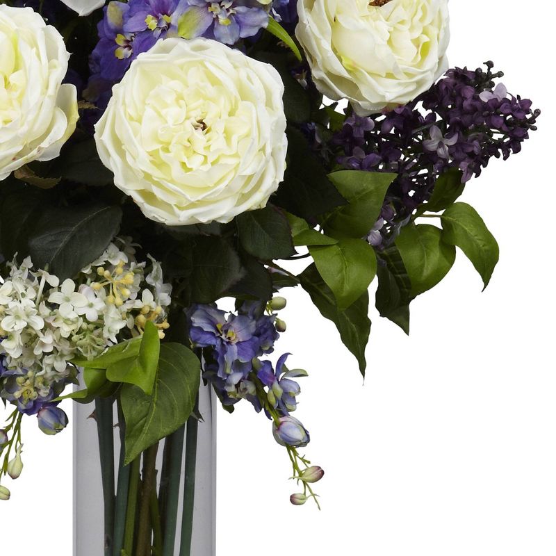 Nearly Natural Rose, Delphinium and Lilac Silk Flower Arrangement, 4 of 5
