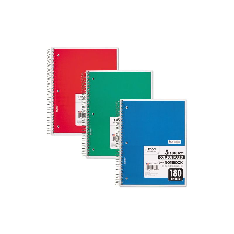 Mead Spiral Notebook, 5-Subject, Medium/College Rule, Randomly Assorted Cover Color, (180) 10.5 x 8 Sheets, 1 of 7