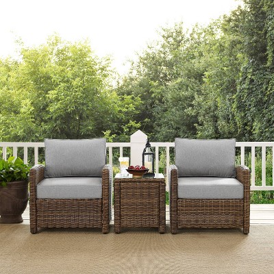 Bradenton 3-Piece Gray Wicker Patio Conversation Set with Side Table