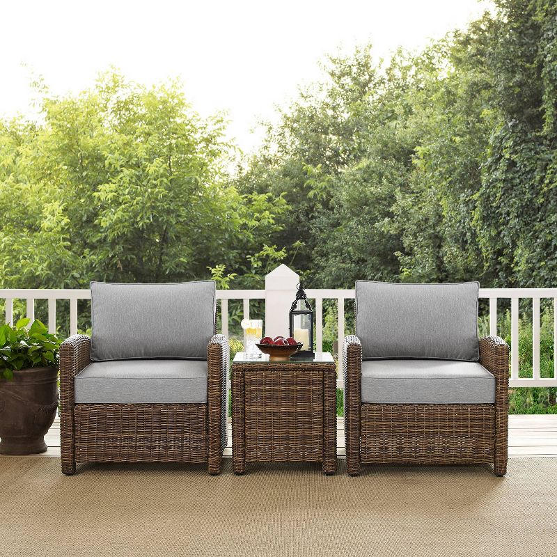 Bradenton 3pc Outdoor Wicker Arm Chairs with Side Table - Crosley, 4 of 11