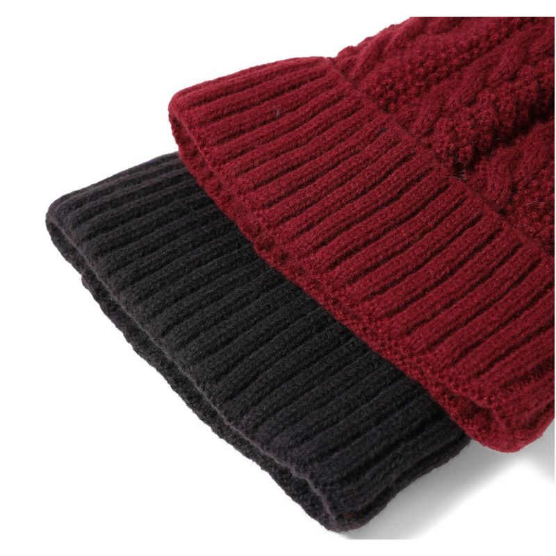 Women's Solid Color 100% Acrylic Cable Knit Hat with pom And Fleece Lining, 4 of 5