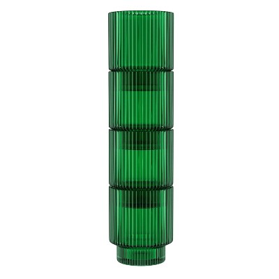 Green Fluted Glass Lowball Cocktail Tumblers Set of 4