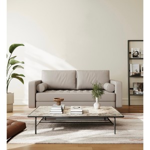 Tree City- 58" Upholstered Mid-Century Modern Faux Leather Square Arm Sofa Loveseat - 1 of 4