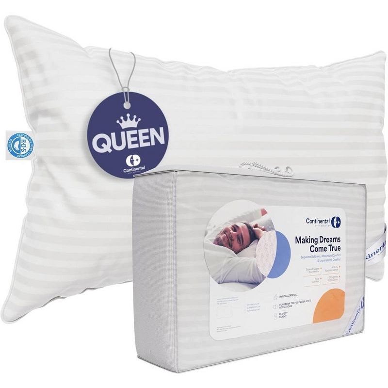 Continental Bedding Medium 700 Fill Power Goose Down Pillow Size Set of 2, 4 of 6