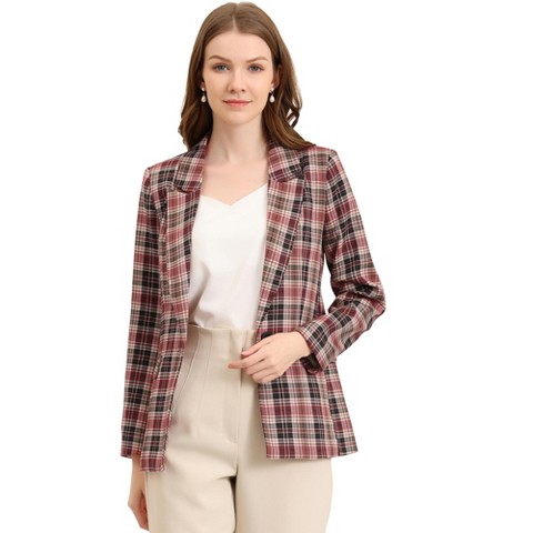 Женские пиджаки INSPIRE CHIC Women's Notched Lapel One Button Houndstooth Work Plaid Suit Blazer Small Brown Red