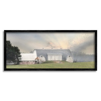 Stupell Industries Sunlit Barn Birds Flying Rural Countryside Pasture Framed Giclee Art