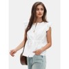EXLURA Womens Button Down Blouses Casual Ruffle Cap Sleeve Crewneck Summer Peplum Drawstring Tops - 3 of 4