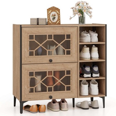 Costway Shoe Storage Cabinet with Flip Doors Adjustable and Removable Shelves for Entryway