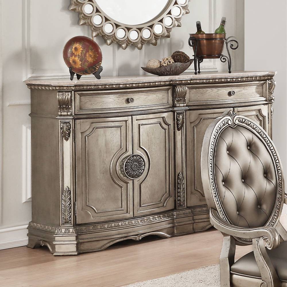 Photos - Storage Сabinet Northville 68" Marble Kitchen and Dining Cabinets Antique Silver - Acme Fu