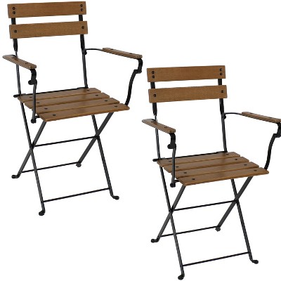 Sunnydaze Indoor/Outdoor Patio or Dining Basic European Chestnut Wooden Folding Bistro Arm Chair - Brown - 2pk