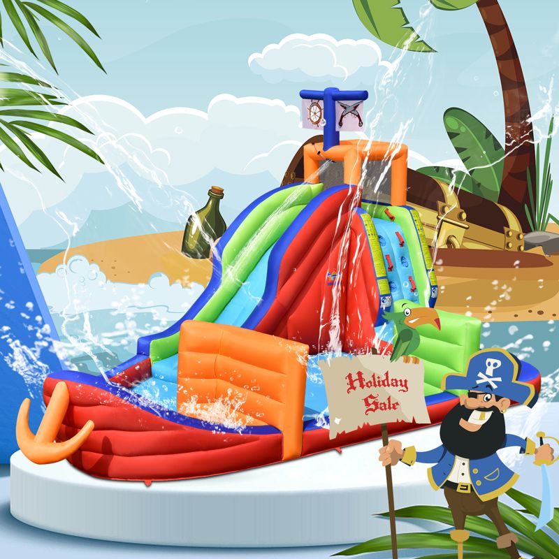 Tangkula Pirate-Themed Inflatable Kids Water Slide w/ Splash Pool & Climb Wall Indoor Outdoor Water Jumping Castle (without Blower), 2 of 11