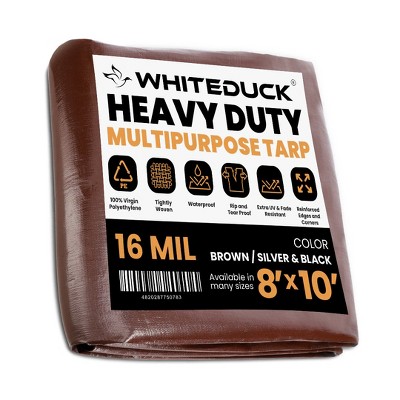 White Duck Tarp Poly Outdoor Multipurpose Heavy Duty Tarpaulin Cover, Waterproof 16 Mil for Roof, Camping, Patio, Brown