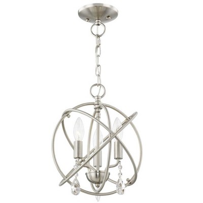 Elegant Mini 3-Light Brushed Nickel Chandelier with Clear Crystal Accents