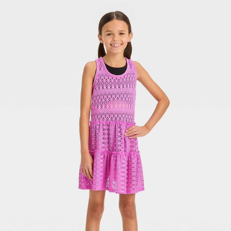 Girls' Solid Crochet Cover Up Dress - Cat & Jack™, 1 of 5