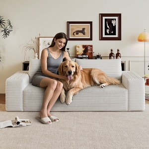 63'' Corduroy Deep Seat Comfy 2-Seater Sofa with No Assembly, Armrest, and Backrest Pillow - 1 of 4