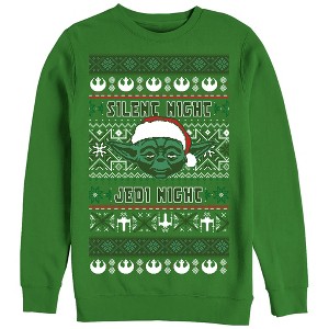 Men's Star Wars Ugly Christmas Yoda Silent Night Sweatshirt - 1 of 3