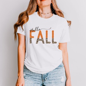 Simply Sage Market Leopard Hello Fall Short Sleeve Tee - 2XL - White - 1 of 4