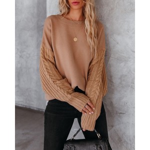 Coolmee Womens Sweaters Fashion Crew Neck Cable Knit Casual Loose Chunky Tunic Sweater Winter Clothing - 1 of 3