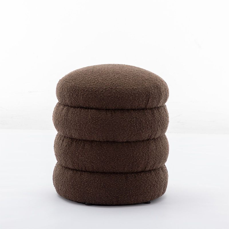 Otto Upholstered Pouf Ottoman,Velvet Round Ottoman,18.5" Functionality Channel Tufted Ottoman-Maison Boucle‎, 5 of 9