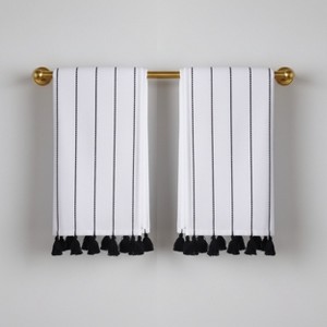 Folkulture Hand Towels for Bathroom, Set of 2 (16" x 30"), 100% Cotton Hanging Towels for Bathroom with Tassels (Hamilton Black & White) - 1 of 4